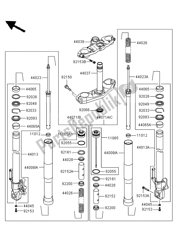 All parts for the Front Fork of the Kawasaki Versys 650 2007