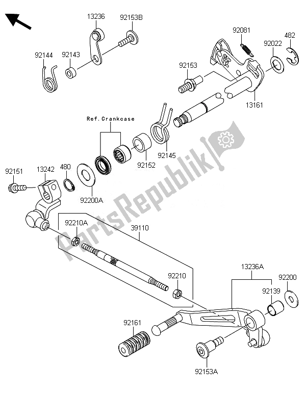 All parts for the Gear Change Mechanism of the Kawasaki ZX 1000 SX 2014