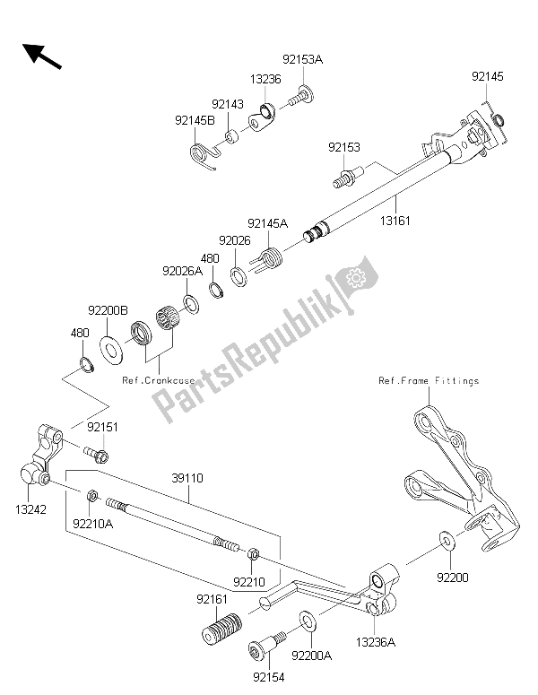 All parts for the Gear Change Mechanism of the Kawasaki Ninja ZX 6R 600 2015