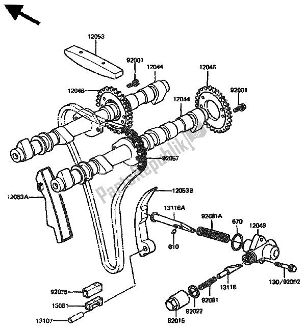 Alle onderdelen voor de Nokkenas En Spanner van de Kawasaki GPZ 1100 1985