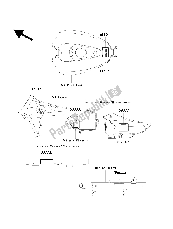 Tutte le parti per il Etichette del Kawasaki Eliminator 125 2000