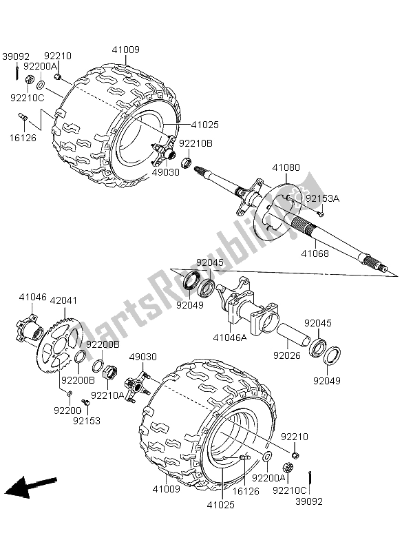 All parts for the Rear Hub of the Kawasaki KFX 400 2004