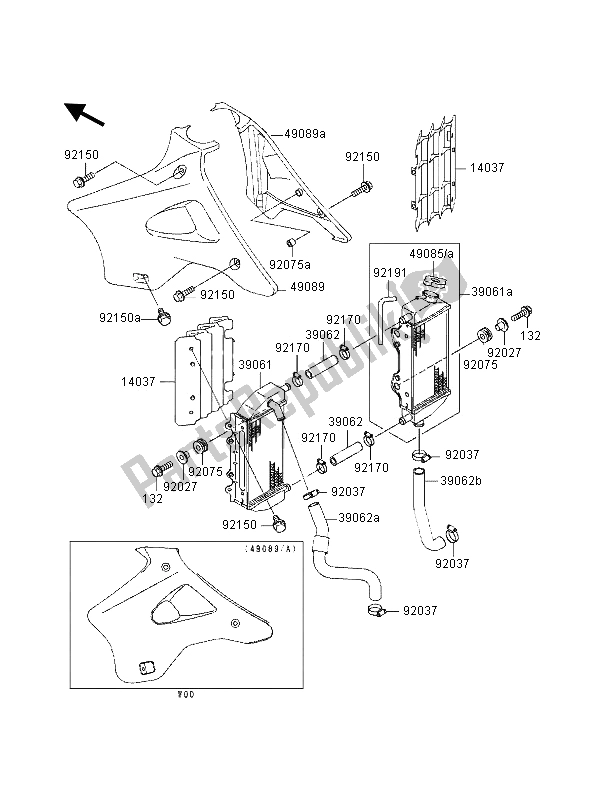 All parts for the Radiator of the Kawasaki KX 250 1997