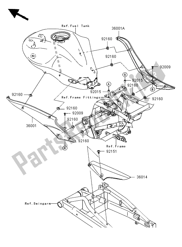 Toutes les pièces pour le Couvercle Latéral Et Couvercle De Chaîne du Kawasaki ER 6F 650 2006