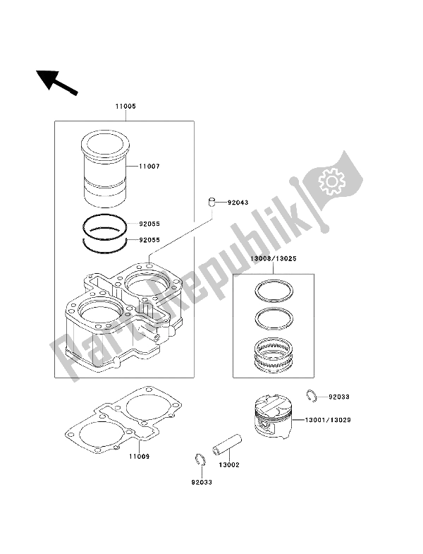 Todas las partes para Cilindro Y Pistón de Kawasaki EN 500 1992