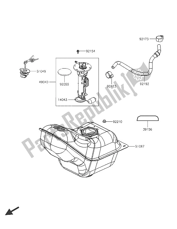 Tutte le parti per il Serbatoio Di Carburante del Kawasaki J 125 2016