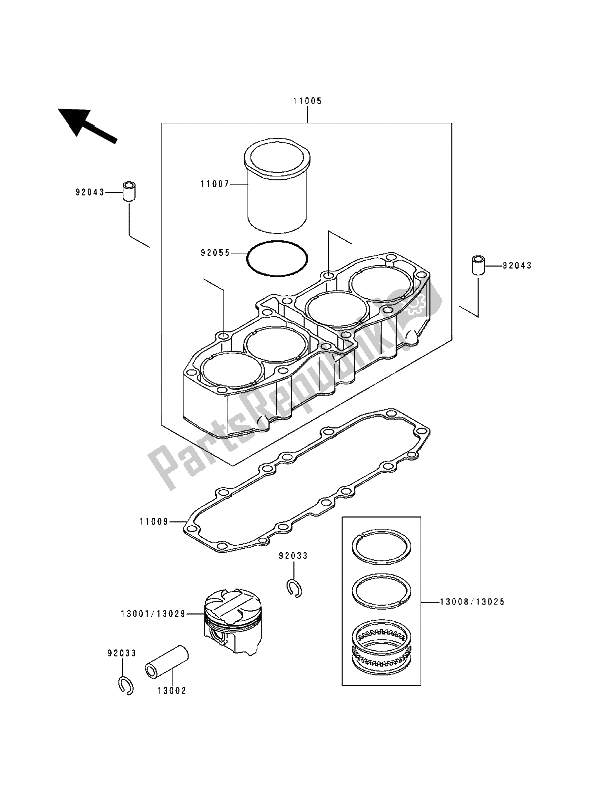 All parts for the Cylinder & Piston(s) of the Kawasaki ZZ R 600 1993