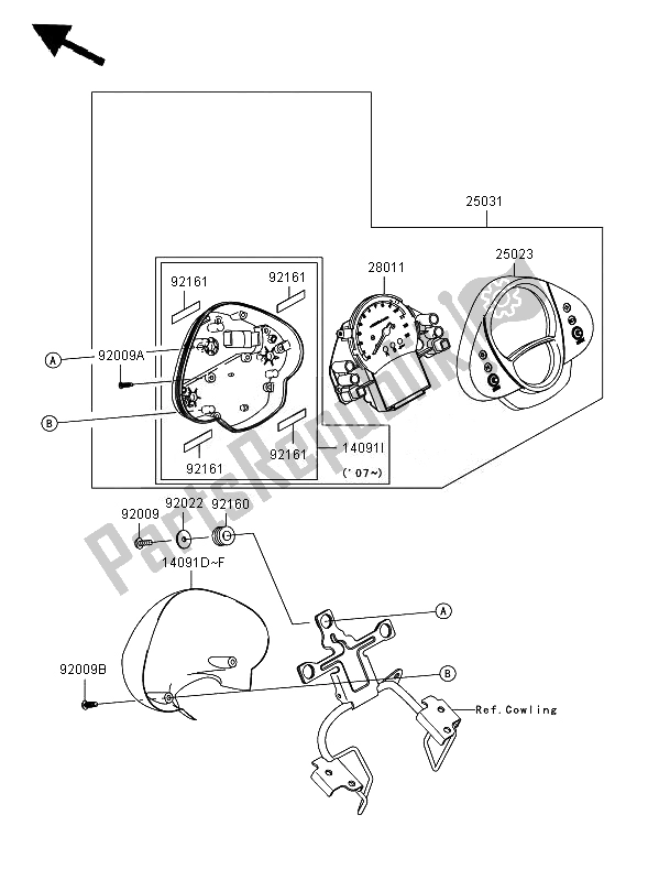 All parts for the Meter of the Kawasaki ER 6N 650 2007