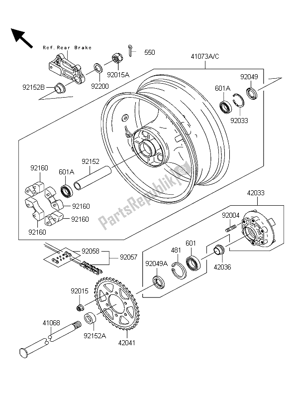 All parts for the Rear Hub of the Kawasaki Z 1000 2004