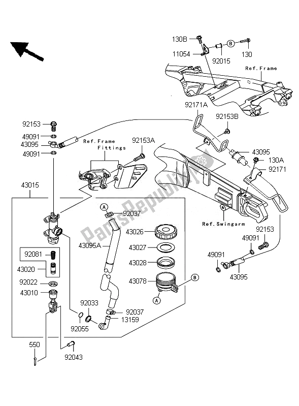 Toutes les pièces pour le Maître-cylindre Arrière du Kawasaki ZZR 1400 2007