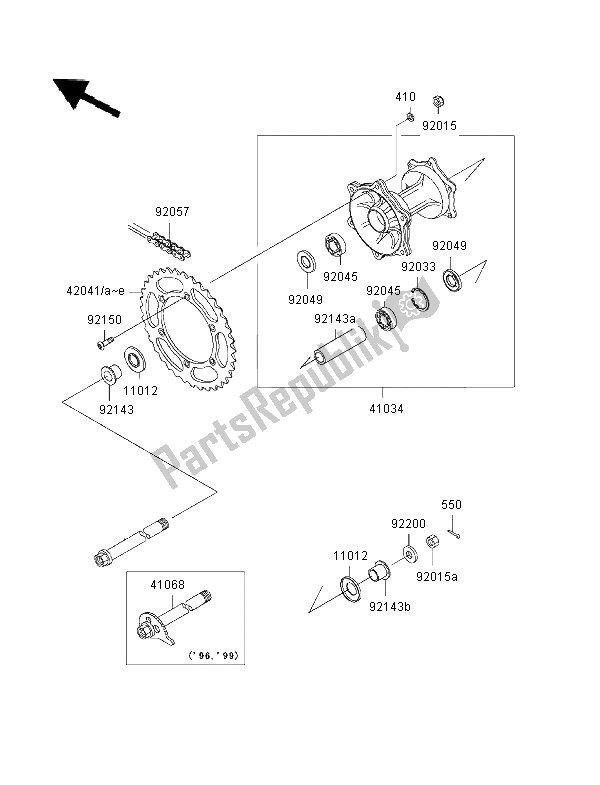 All parts for the Rear Hub of the Kawasaki KLX 650R 1996