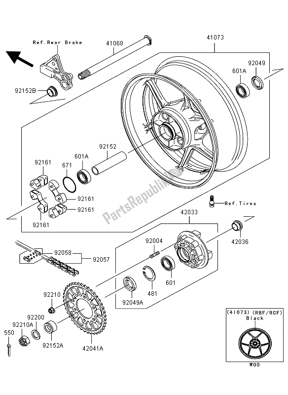 Tutte le parti per il Mozzo Posteriore del Kawasaki Ninja ZX 6R 600 2012