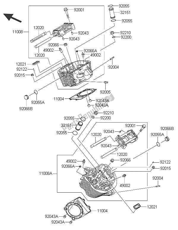 All parts for the Cylinder Head of the Kawasaki Vulcan 900 Custom 2016