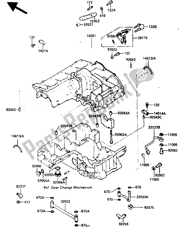 Todas las partes para Cárter (zx900ae030894) (zx900ag004601) de Kawasaki GPZ 900R 1985