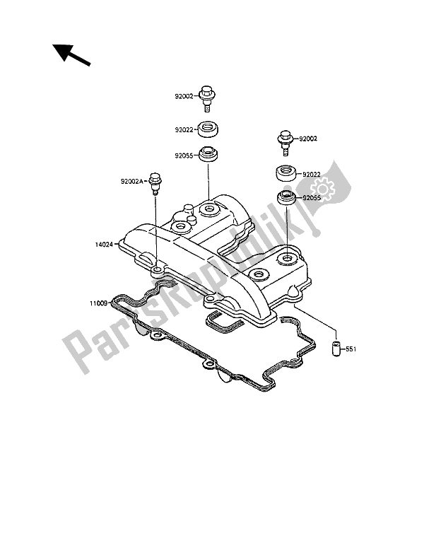 Alle onderdelen voor de Kleppendeksel van de Kawasaki KLR 250 1990