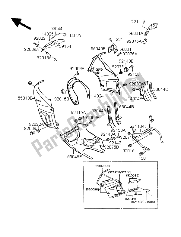 Todas las partes para Cubierta de Kawasaki GPX 600R 1996