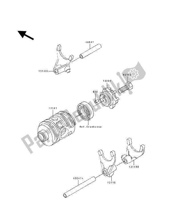 All parts for the Change Drum & Shift Fork of the Kawasaki KX 125 1992