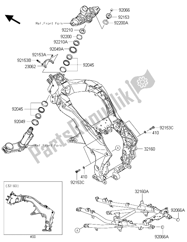 Tutte le parti per il Telaio del Kawasaki Versys 1000 2015