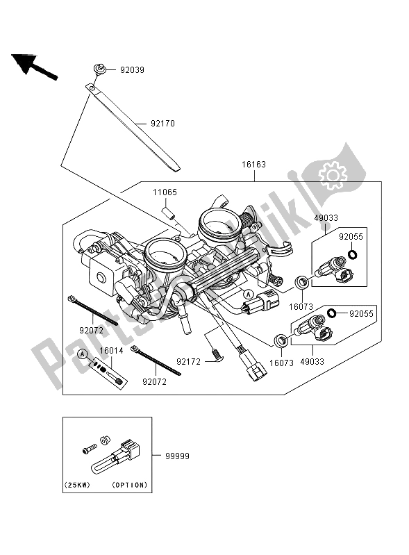 Alle onderdelen voor de Gas Geven van de Kawasaki ER 6N ABS 650 2008