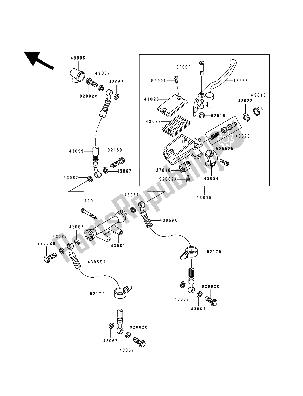 All parts for the Front Master Cylinder of the Kawasaki Zephyr 550 1991