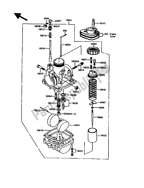 Tutte le parti per il Carburatore del Kawasaki KE 100 1994