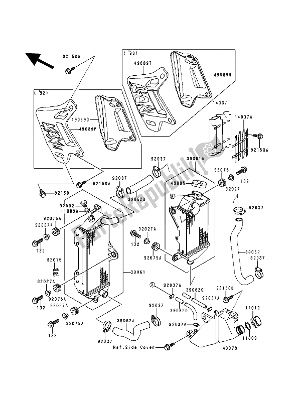 Tutte le parti per il Termosifone del Kawasaki KDX 200 1992