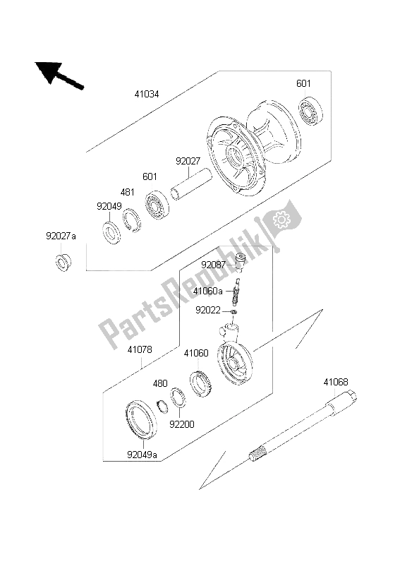 All parts for the Front Hub of the Kawasaki KDX 200 2001