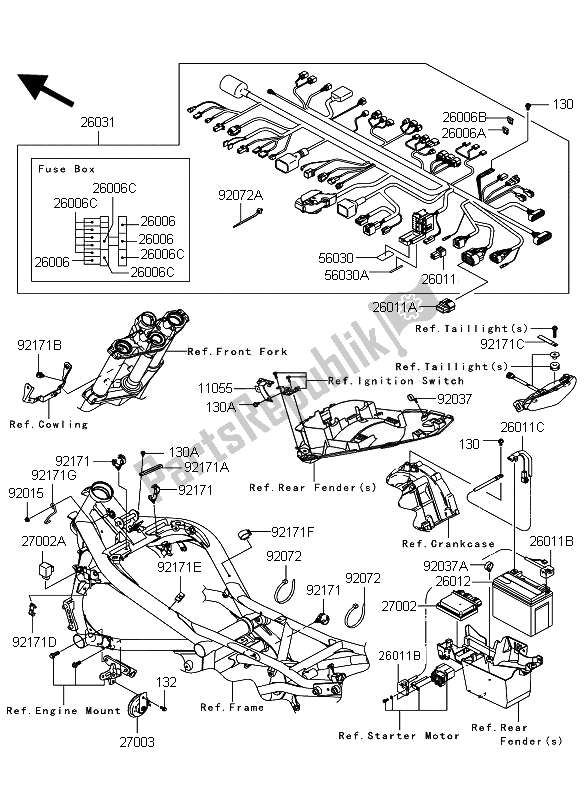 Alle onderdelen voor de Chassis Elektrische Apparatuur van de Kawasaki ER 6N ABS 650 2010