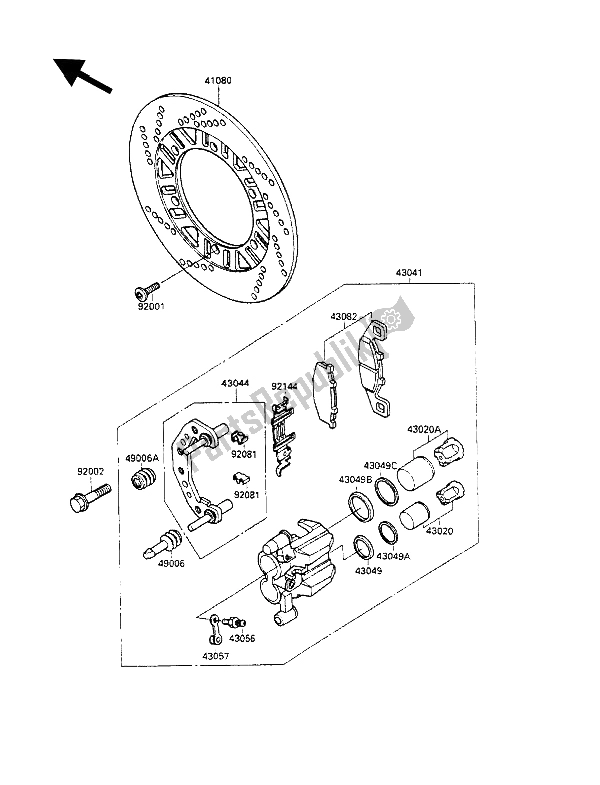 All parts for the Front Brake of the Kawasaki GPZ 500S 1989