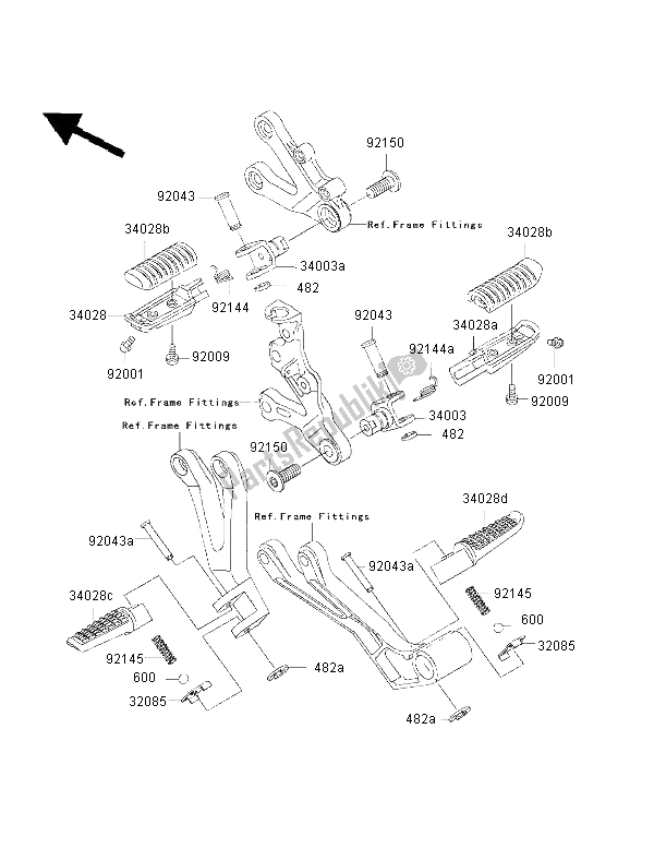 Toutes les pièces pour le Repose-pieds du Kawasaki Ninja ZX 6R 600 2002