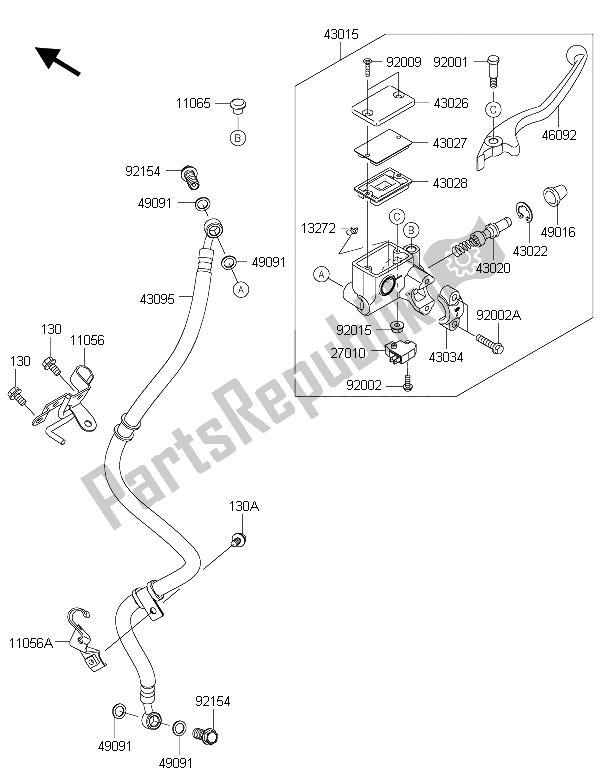 All parts for the Front Master Cylinder of the Kawasaki Ninja 250 SL 2015
