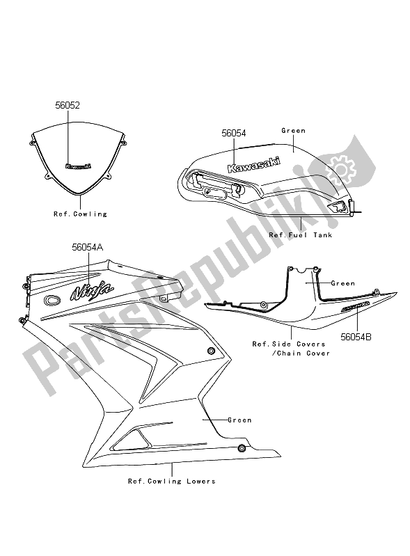 Toutes les pièces pour le Décalcomanies (vert) du Kawasaki Ninja 250R 2009