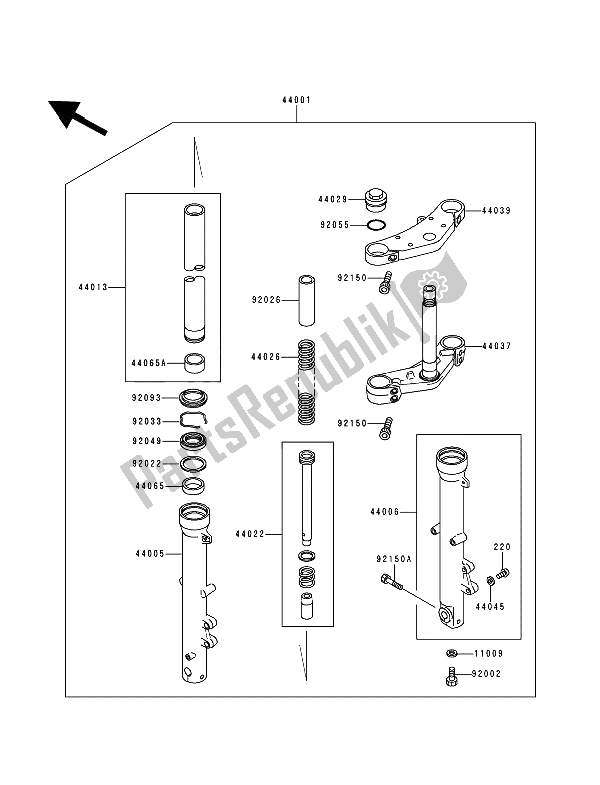 All parts for the Front Fork (zr750c-085284&nami.) of the Kawasaki Zephyr 750 1993
