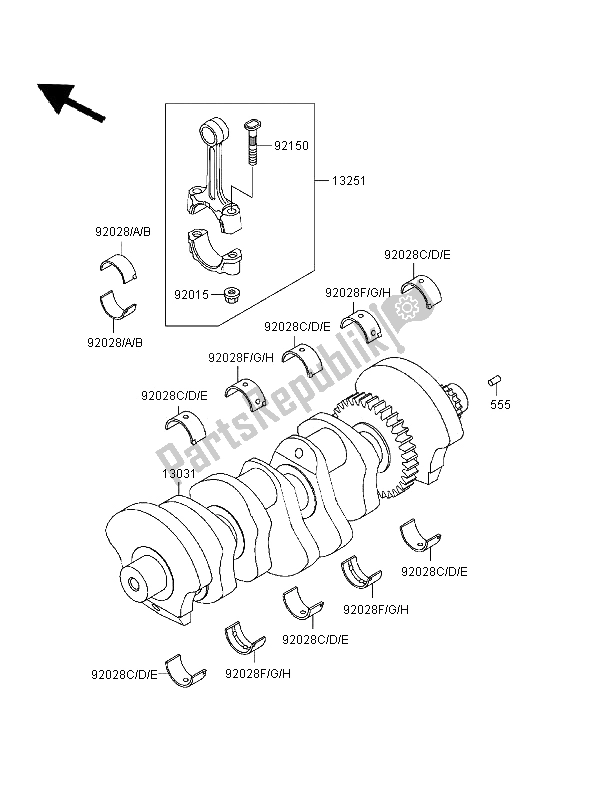 All parts for the Crankshaft of the Kawasaki Ninja ZX 7R 750 1996