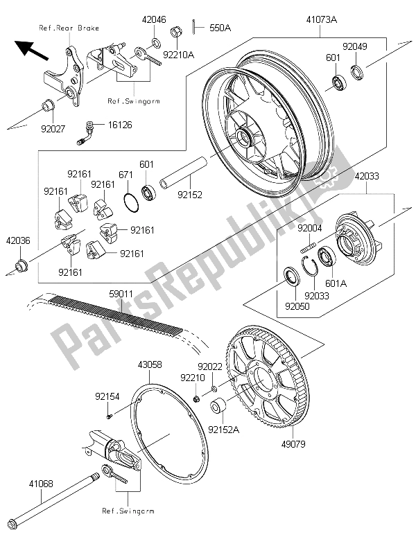 All parts for the Rear Hub of the Kawasaki Vulcan 1700 Voyager ABS 2015