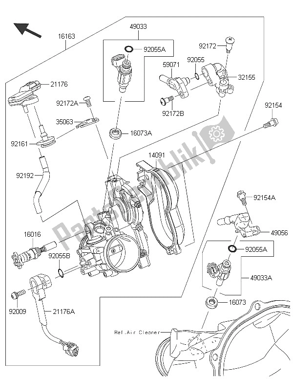 Alle onderdelen voor de Gas Geven van de Kawasaki KX 250F 2016
