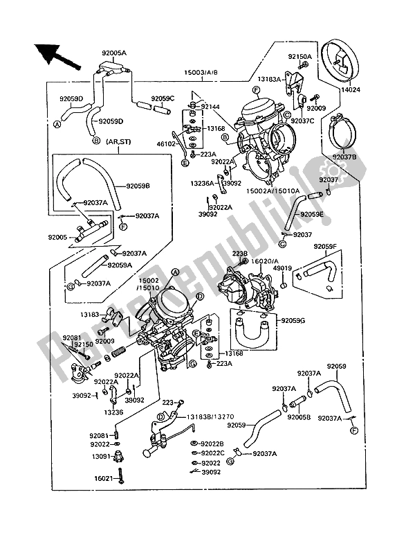 Todas as partes de Carburador do Kawasaki VN 15 1500 1994