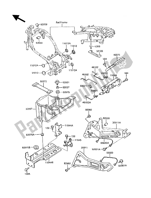 All parts for the Battery Case of the Kawasaki GPZ 1000 RX 1988