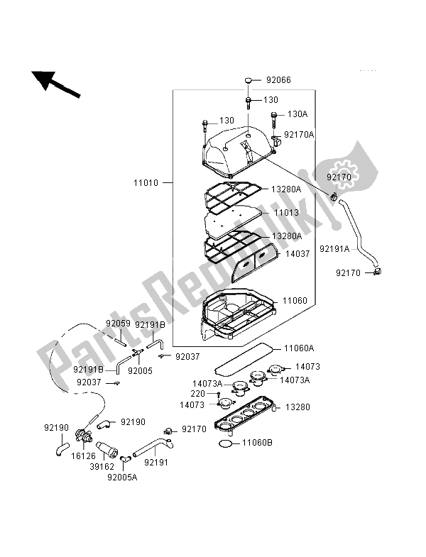 All parts for the Air Cleaner of the Kawasaki Ninja ZX 6R 600 1998