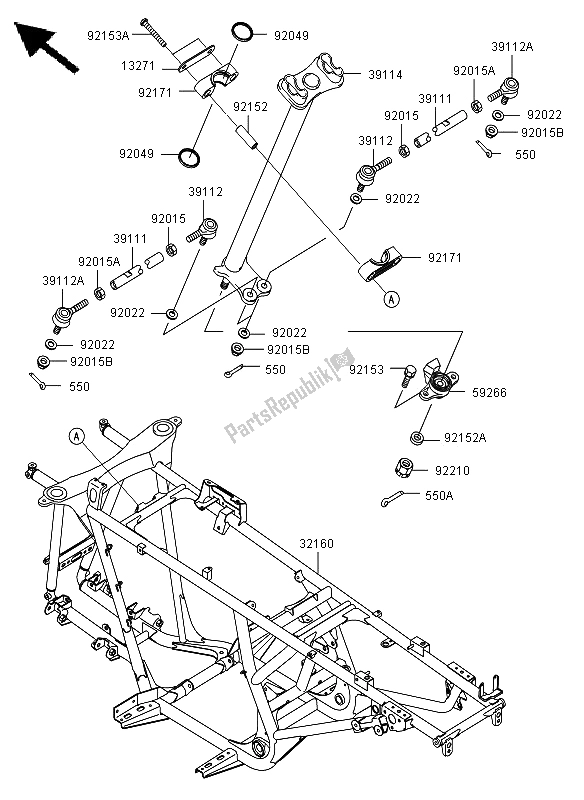 All parts for the Frame of the Kawasaki KVF 650 4X4 2011