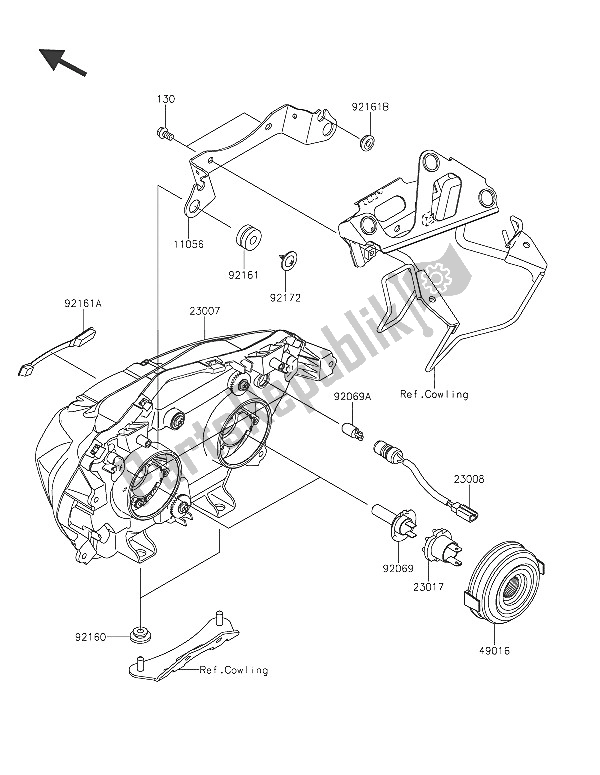 Todas las partes para Faro (s) de Kawasaki Z 300 2016