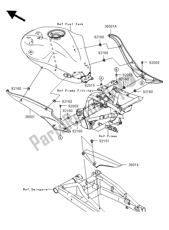 Wszystkie części do Os? Ony Boczne I Os? Ona ? A? Cucha Kawasaki ER 6F ABS 650 2008