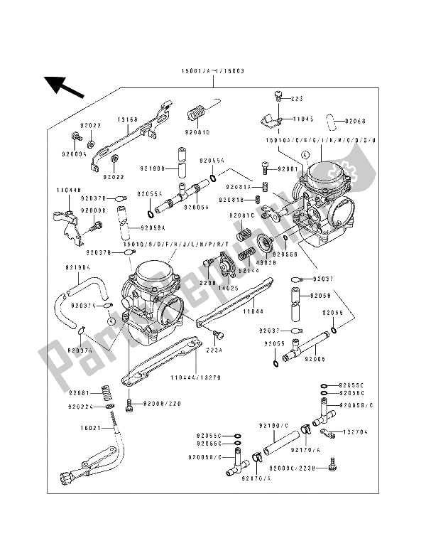 Alle onderdelen voor de Carburator van de Kawasaki KLE 500 1993