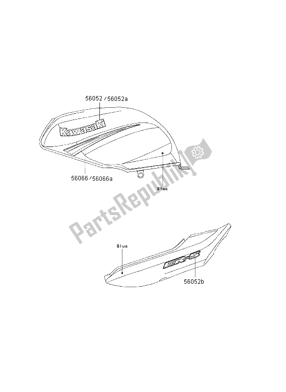 Todas as partes de Decalques (azul) do Kawasaki ER 500 2003