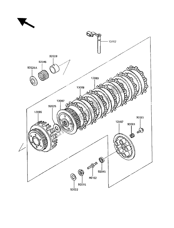 All parts for the Clutch of the Kawasaki GPZ 600R 1989
