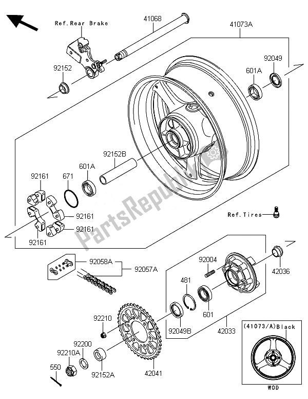 All parts for the Rear Hub of the Kawasaki Ninja ZX 10R ABS 1000 2014