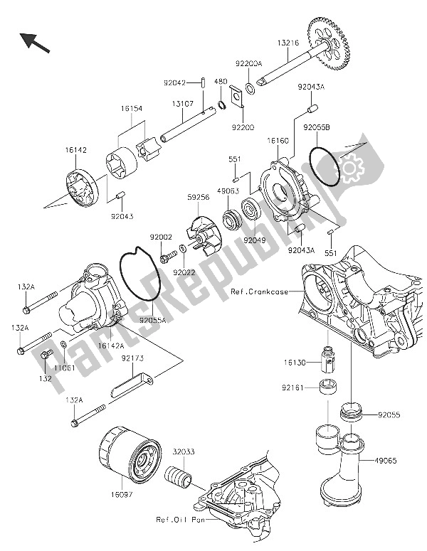 All parts for the Oil Pump of the Kawasaki Versys 1000 2016