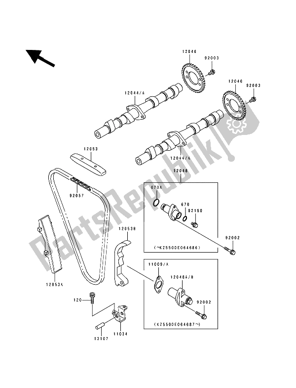 Todas las partes para árbol De Levas Y Tensor de Kawasaki Zephyr 550 1994
