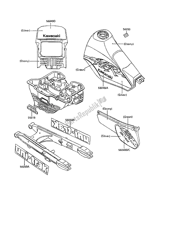 Toutes les pièces pour le Décalcomanie (ébène) du Kawasaki KLR 250 1992