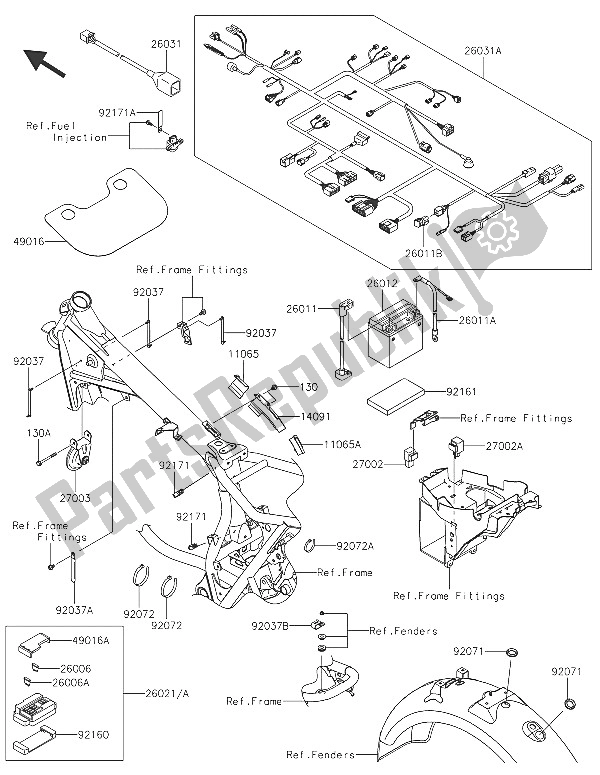 Toutes les pièces pour le Châssis équipement électrique du Kawasaki W 800 2016